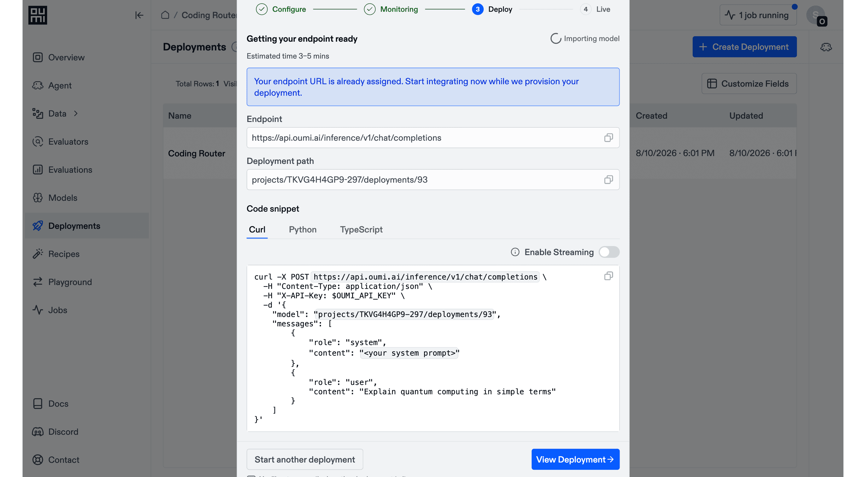 Deploy: Deploy in one click to GPUs that scale to zero when idle.