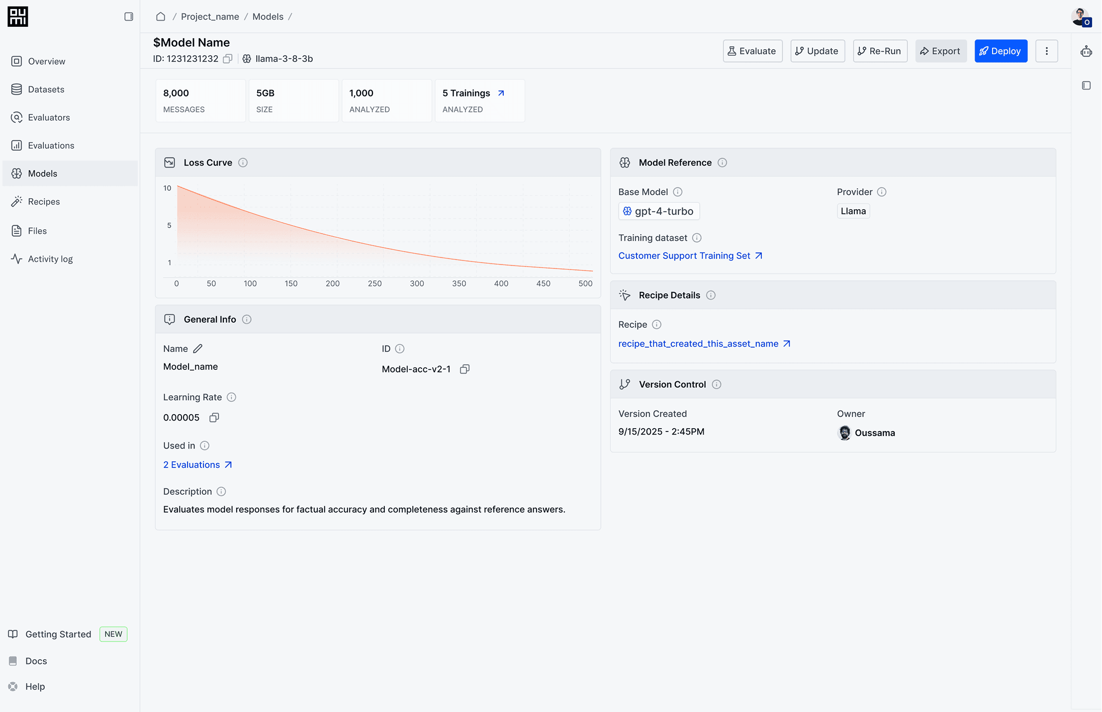 Deploy: Ship it and keep improving - Coming soon: Deploy your custom model to production with built-in lightweight monitoring. Track performance over time, catch regressions early, and feed insights back into evaluation to start the cycle again.